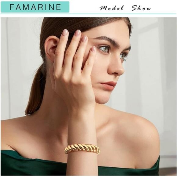 Twisted Thin or Chunky Bangle Bracelet in 14K Gold Plated, Stretchable Bracelet - Picture 2 of 7